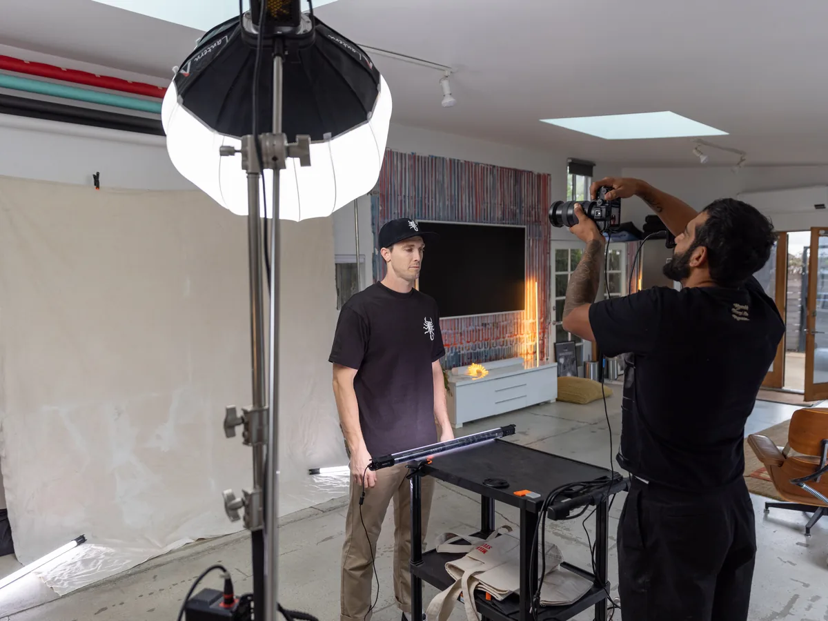 Crew setting up lights on a shoot at Milwood Studios