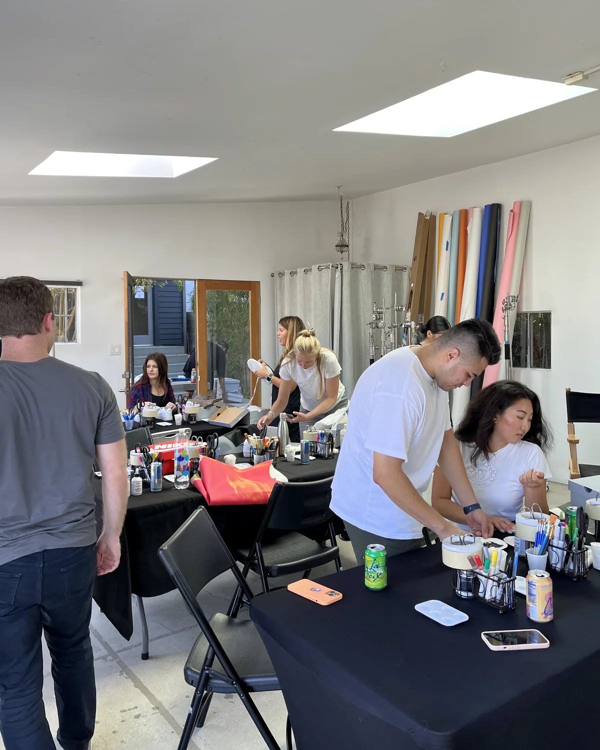 Red Bull team offsite customizing sneakers in the studio at Milwood Studios